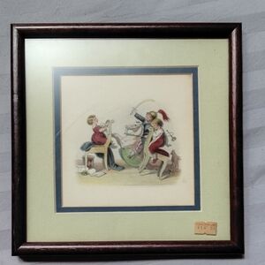 1852 French Vintage Framed Illustrated Print with Pastel Matting